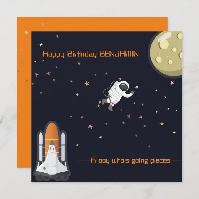 Astronaut Moon Rocket Kids Solar System Fun Flat Card (Front/Back)