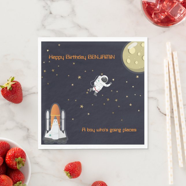 Astronaut Moon Rocket Kids Solar System Fun Paper Napkin (Insitu)