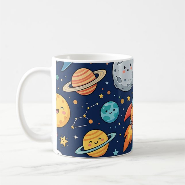 Astronaut Moon Rocket Mug – Cute Kids Pattern (Left)