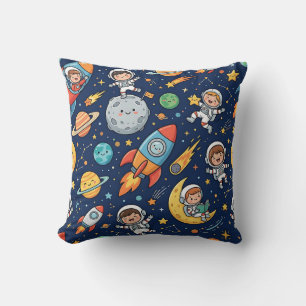 Astronaut Moon Rocket Throw Pillow