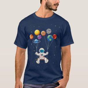 Astronaut Motif Galay Telescope Spaceman Planet T-Shirt