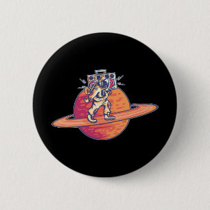 Astronaut Music Lover with Boombox 6 Cm Round Badge