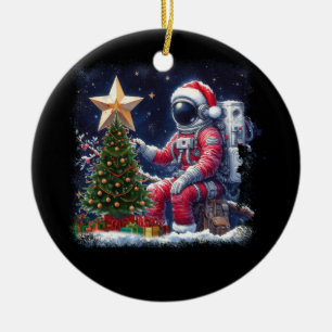 Astronaut Near By Christmas Tree Outer Space Chris Ceramic Tree Decoration