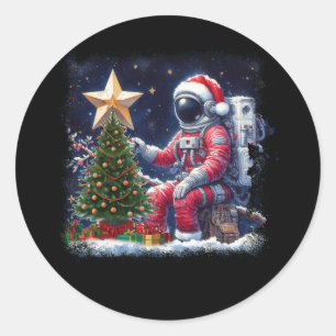 Astronaut Near By Christmas Tree Outer Space Chris Classic Round Sticker