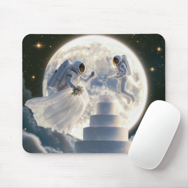 Astronaut Newlyweds In Moonlight Mouse Mat (With Mouse)