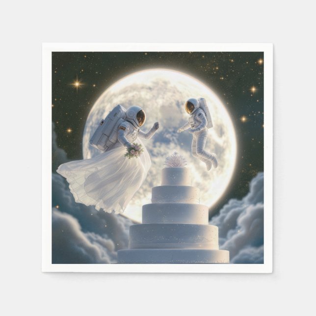 Astronaut Newlyweds In Moonlight Napkin (Front)