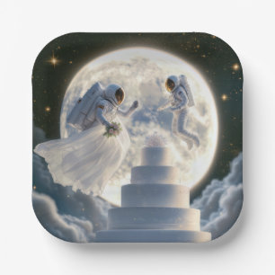 Astronaut Newlyweds In Moonlight Paper Plate