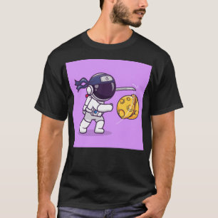 Astronaut Ninja Slash Moon Cartoon T-Shirt