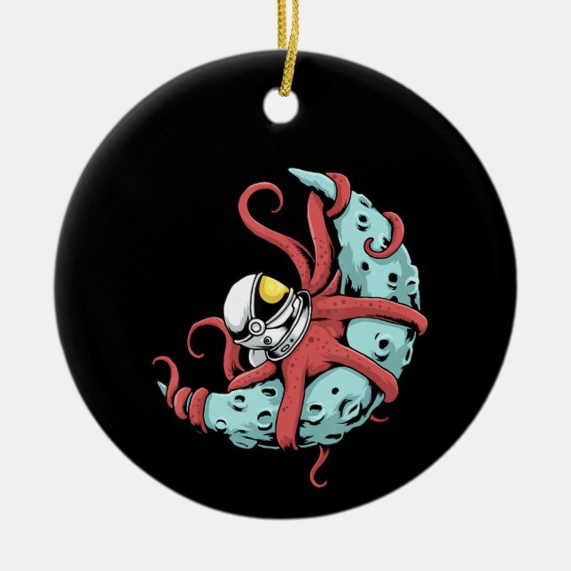 Astronaut Octopus  Kraken Squid Space Astronomy Ceramic Tree Decoration (Front)
