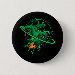 Astronaut On A Rocket Around Saturn Artwork 6 Cm Round Badge