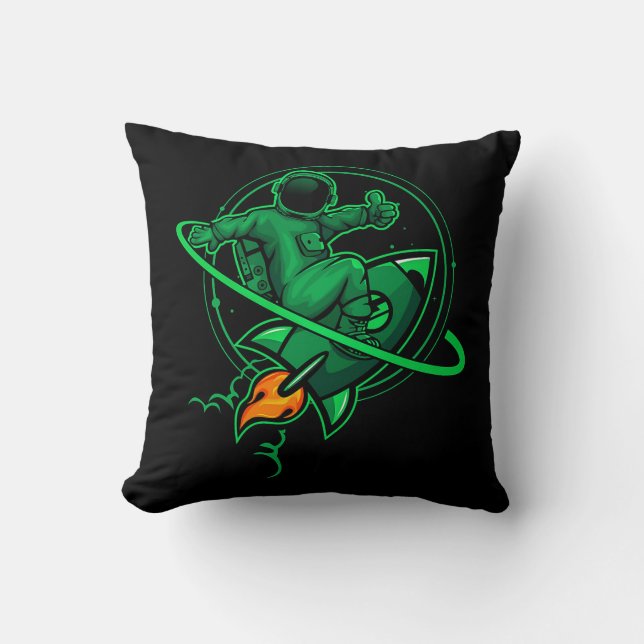 Astronaut On A Rocket Around Saturn Artwork | Cushion (Front)