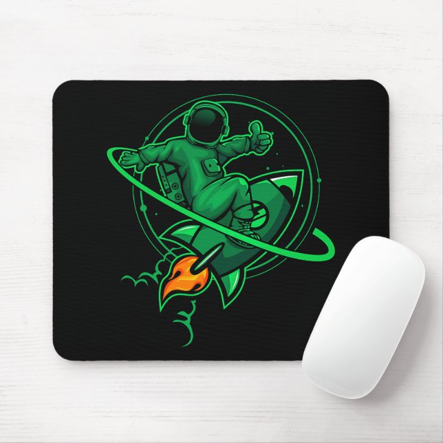 Astronaut On A Rocket Around Saturn Artwork | Mouse Mat (With Mouse)