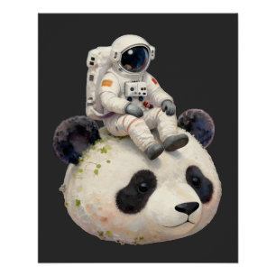 Astronaut on a Space Panda Surreal Weird and Fun Poster