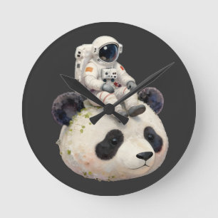 Astronaut on a Space Panda Surreal Weird and Fun Round Clock