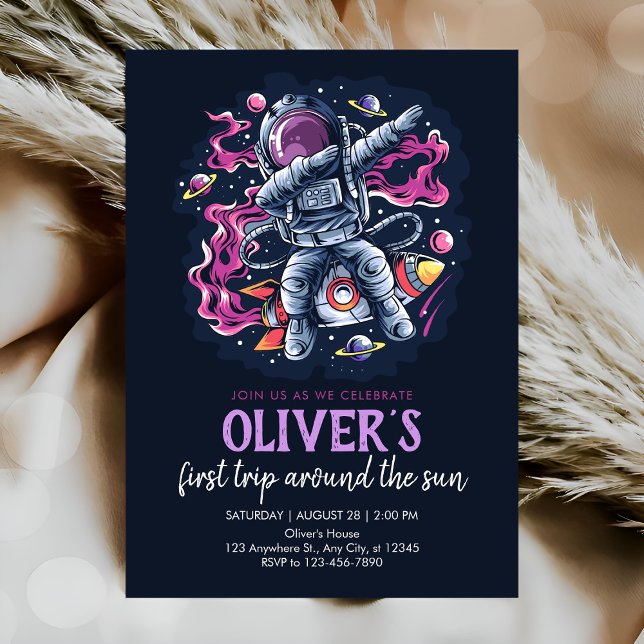 Astronaut on a space rocket with stars and planets invitation (Creator Uploaded)