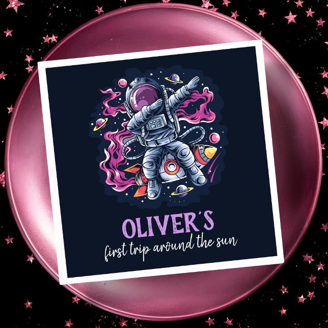 Astronaut on a space rocket with stars and planets napkin (Creator Uploaded)