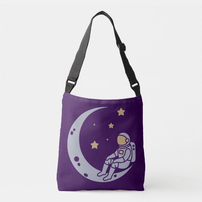 Astronaut on Crescent Moon Design Crossbody Bag (Front)