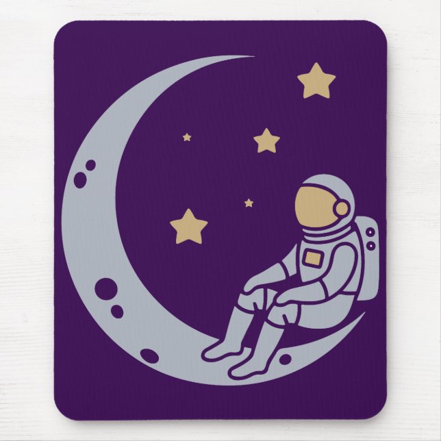 Astronaut on Crescent Moon Design Mouse Mat (Front)