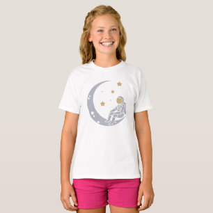 Astronaut on Crescent Moon Design T-Shirt