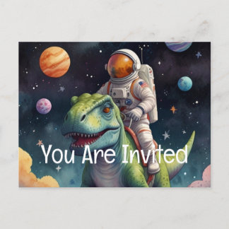 Astronaut on Dino in Space  Invitation Postcard