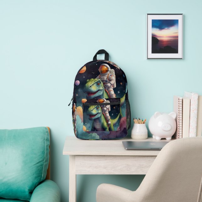 Astronaut on Dino in Space  Printed Backpack (Insitu)