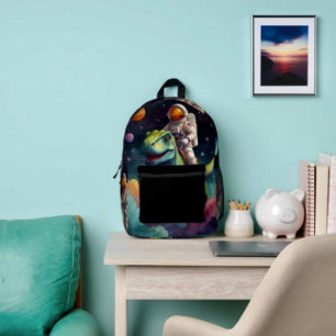Astronaut on Dino in Space  Printed Backpack