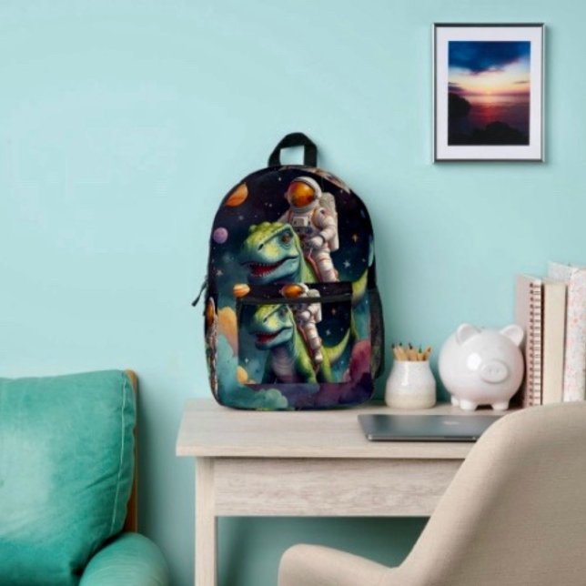 Astronaut on Dino in Space  Printed Backpack (Creator Uploaded)