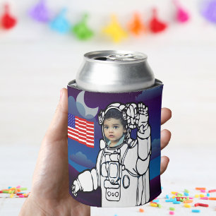 Astronaut On Moon Outer Space Boy Birthday Can Cooler