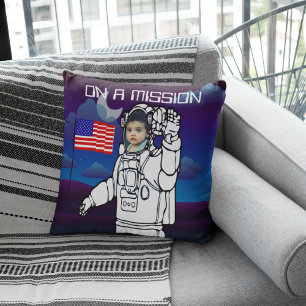 Astronaut On Moon Outer Space Boy Birthday Cushion