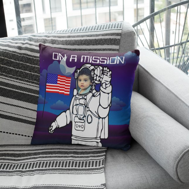 Astronaut On Moon Outer Space Boy Birthday Cushion (Creator Uploaded)