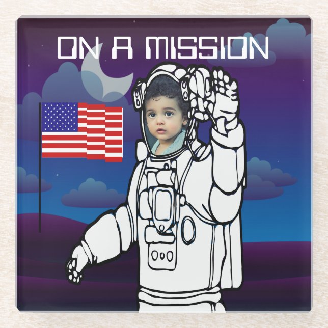 Astronaut On Moon Outer Space Boy Birthday Glass Coaster (Front)