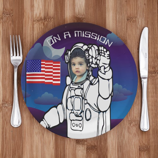 Astronaut On Moon Outer Space Boy Birthday Paper Plate (Creator Uploaded)