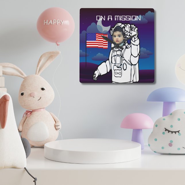 Astronaut On Moon Outer Space Boy Birthday Square Wall Clock (Creator Uploaded)