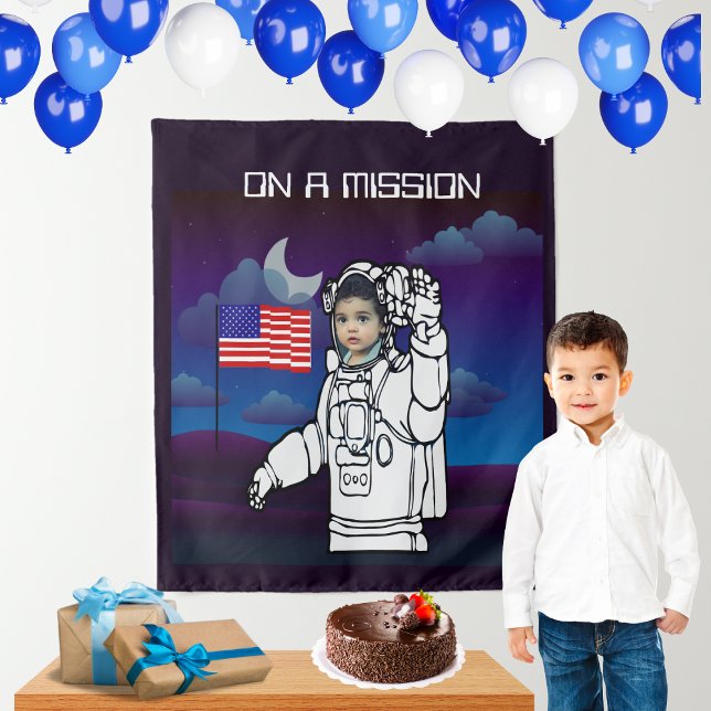 Astronaut On Moon Outer Space Boy Birthday Tapestry (Creator Uploaded)