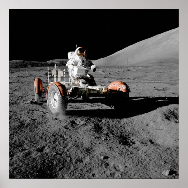Astronaut on Moon Rover During Apollo 17 Mission Poster (Front)