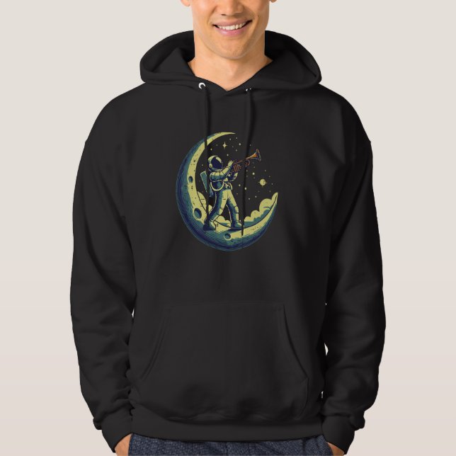 Astronaut On Moon Trumpet Funny Space Music Men Bo Hoodie (Front)