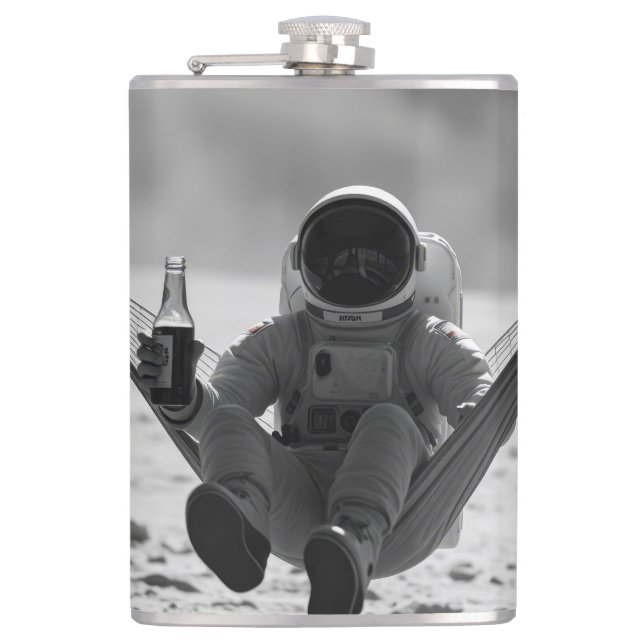 Astronaut on moon with beer hip flask (Front)