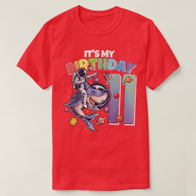 Astronaut on Shark 11st Birthday Boy Girl 11 Years T-Shirt (Design Front)