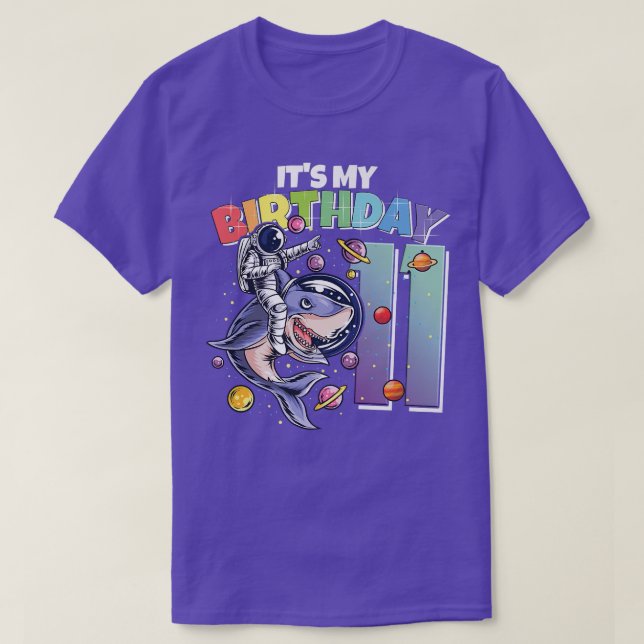 Astronaut on Shark 11st Birthday Boy Girl 11 Years T-Shirt (Design Front)