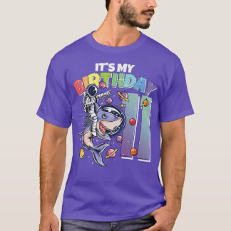 Astronaut on Shark 11st Birthday Boy Girl 11 Years T-Shirt