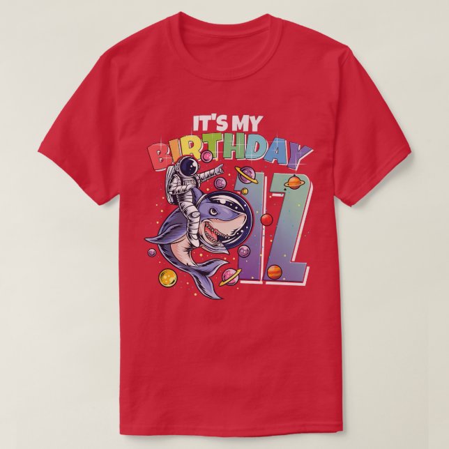 Astronaut on Shark 12th Birthday Boy Girl 12 Years T-Shirt (Design Front)