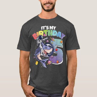 Astronaut on Shark 5th Birthday Boy Girl 5 Years 2 T-Shirt