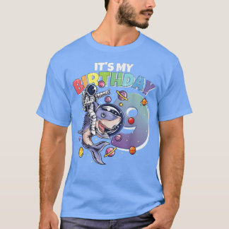Astronaut on Shark 9th Birthday Boy Girl 9 Years 2 T-Shirt