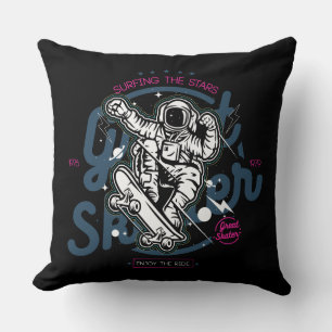 Astronaut on Skateboard Surfing the Stars Cushion
