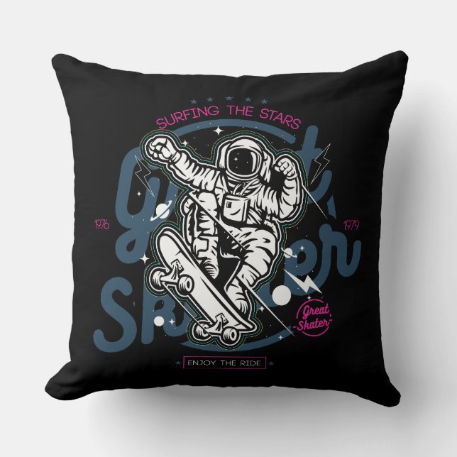 Astronaut on Skateboard | Surfing the Stars Cushion (Front)