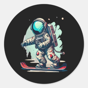 Astronaut On Snowboard Funny Astronaut Skiing On S Classic Round Sticker