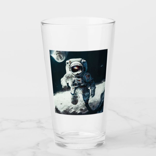 Astronaut on the Moon Glass Tumbler  (Front)