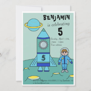 Astronaut on the Moon Kids Birthday Party Invitation