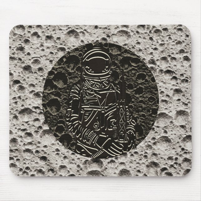 Astronaut on the Moon Space Black & Gray Mouse Mat (Front)