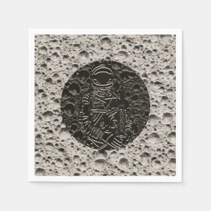 Astronaut on the Moon Space Black & Grey Napkin
